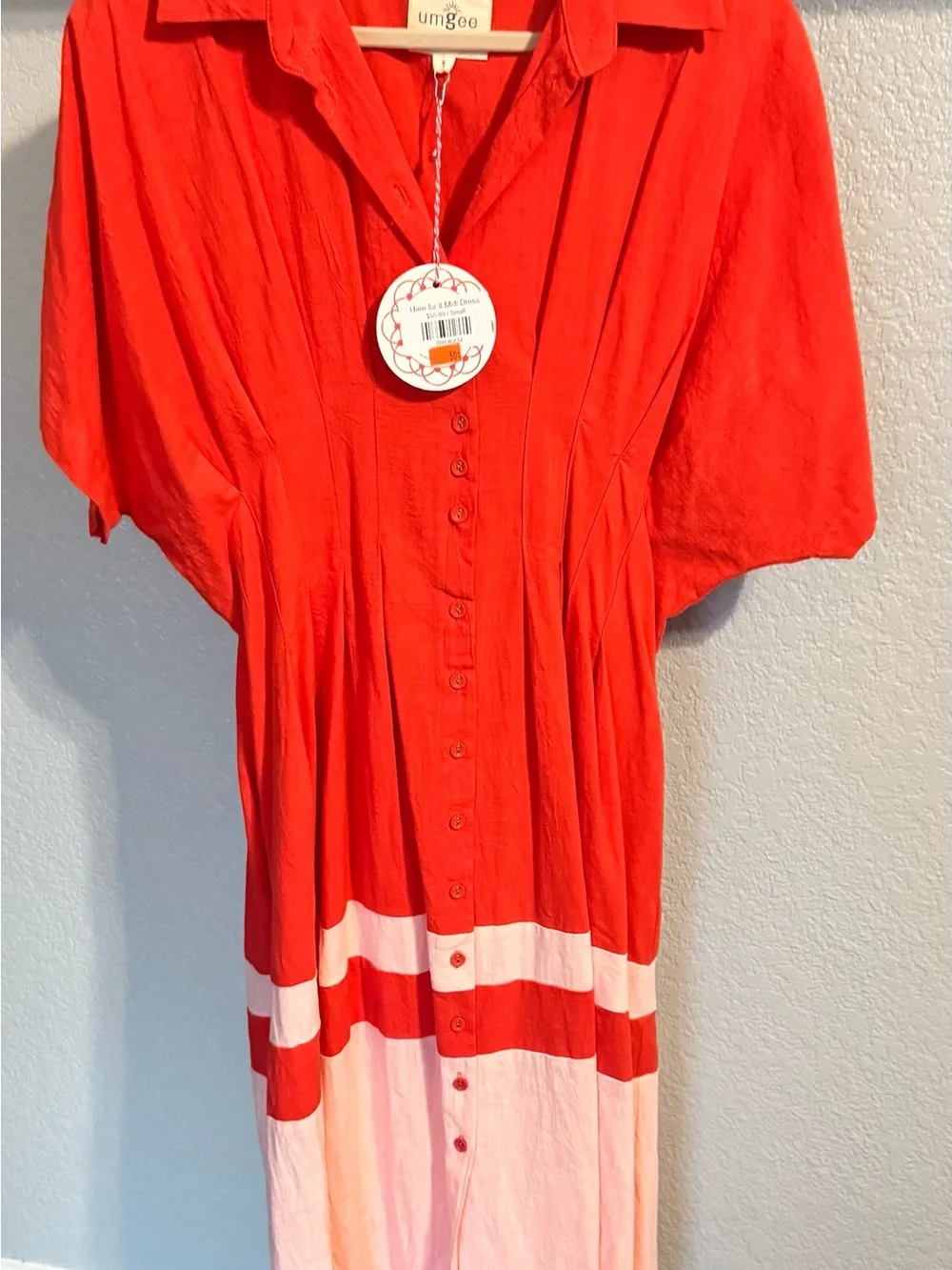 Umgee Women's Pink Colorblock Button-Front Midi Dress NWT